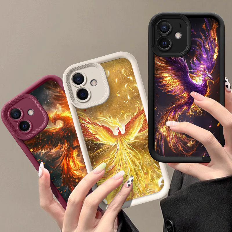 Phone Cases Drop Proof - Aesthetic Golden Phoenix Fire Pattern Phone