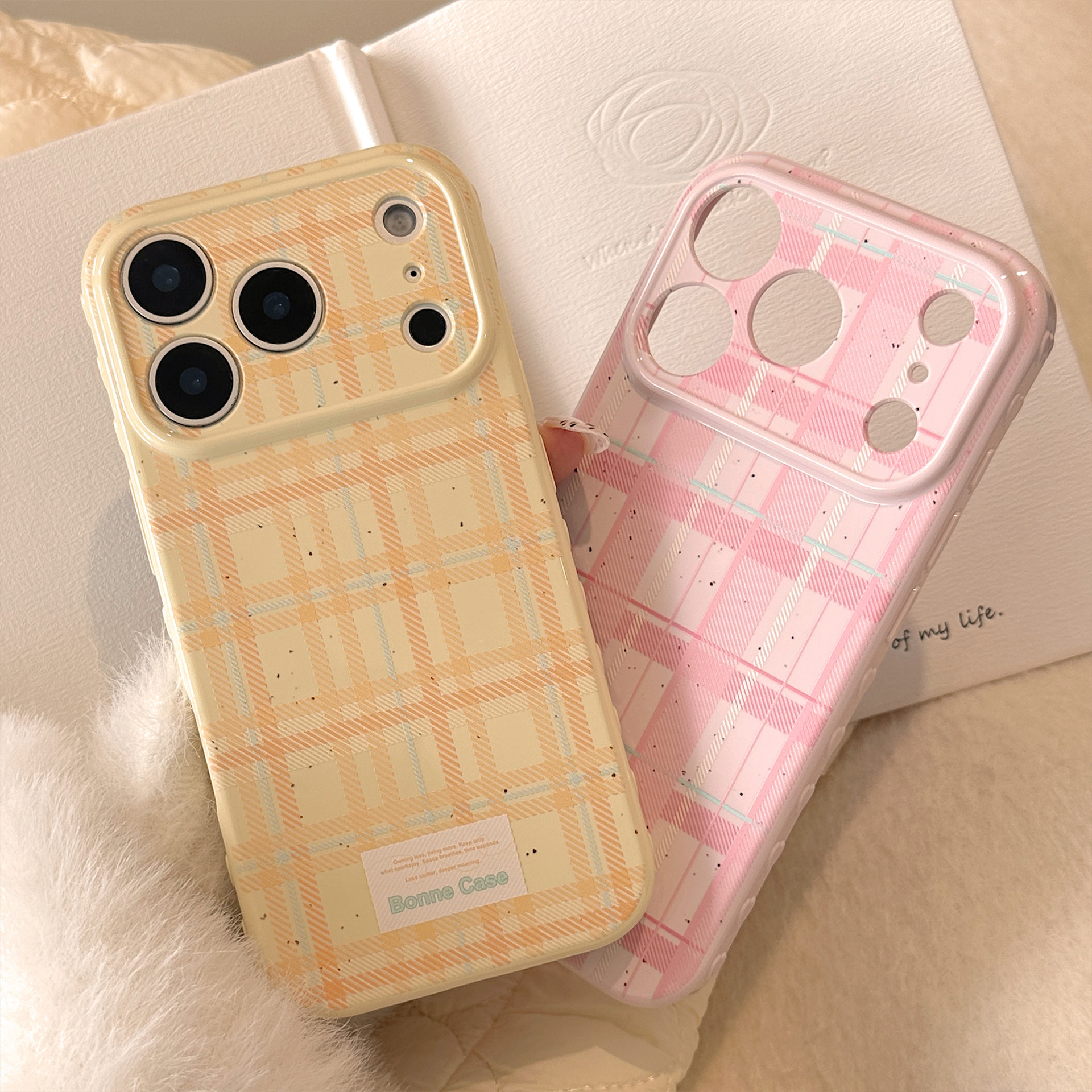 Phone Cases With Camera Cover - Korean Splashed ink Grid Pattern Soft