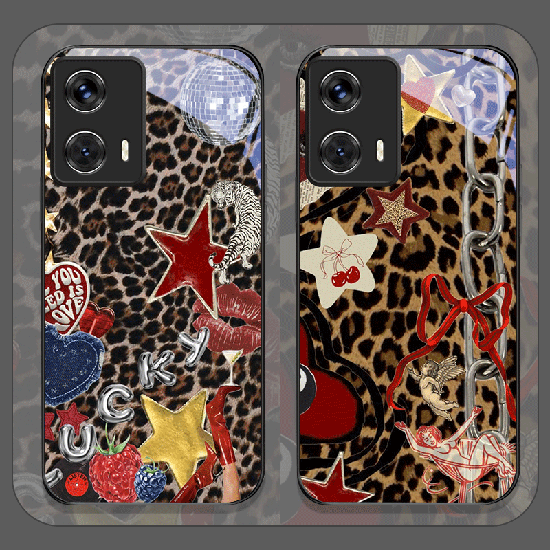 Phone Cases Motorola - Strawberry Bow Leopard Print Tempered Glass