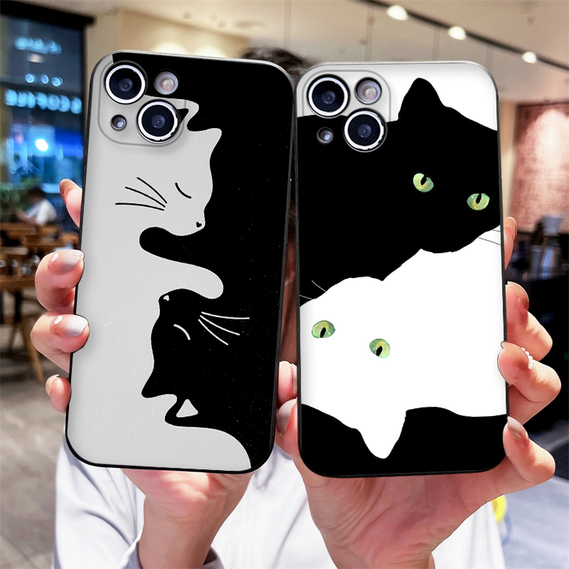 Cartoon Black White Cat Lovers - đánh giá và giá Phone Cases Motorola