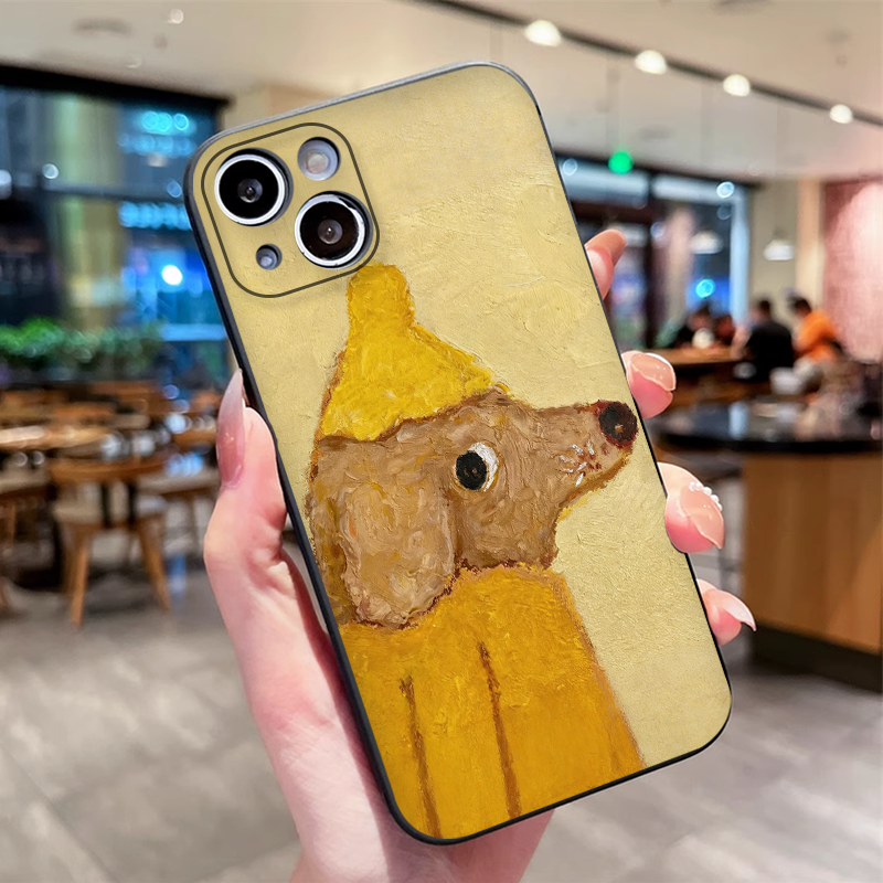 Oil Painting Yellow Dog Black  - đánh giá và giá Phone Cases Yellow