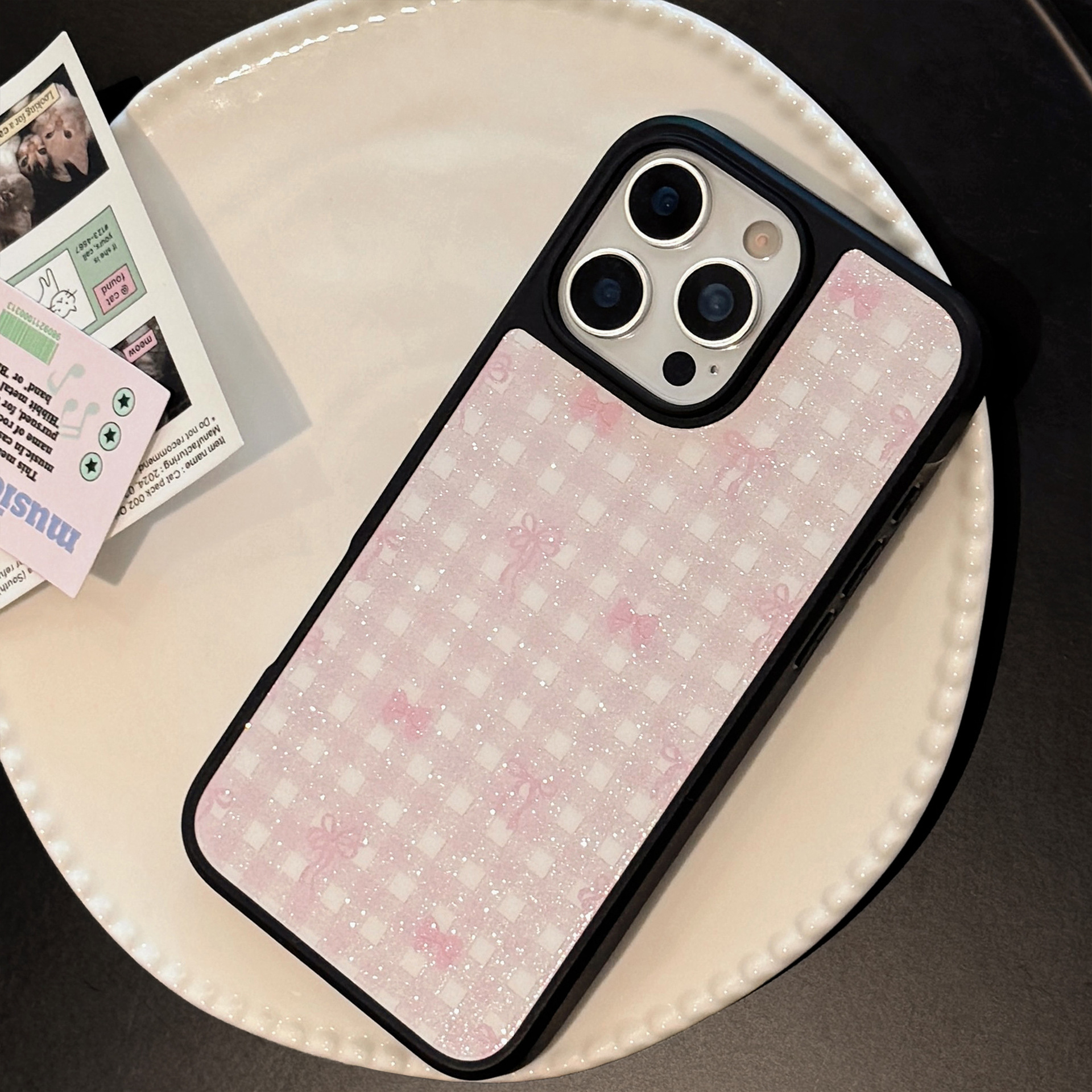 Korea Black Frame Pink Bowknot - đánh giá và giá Phone Cases Drop Proof