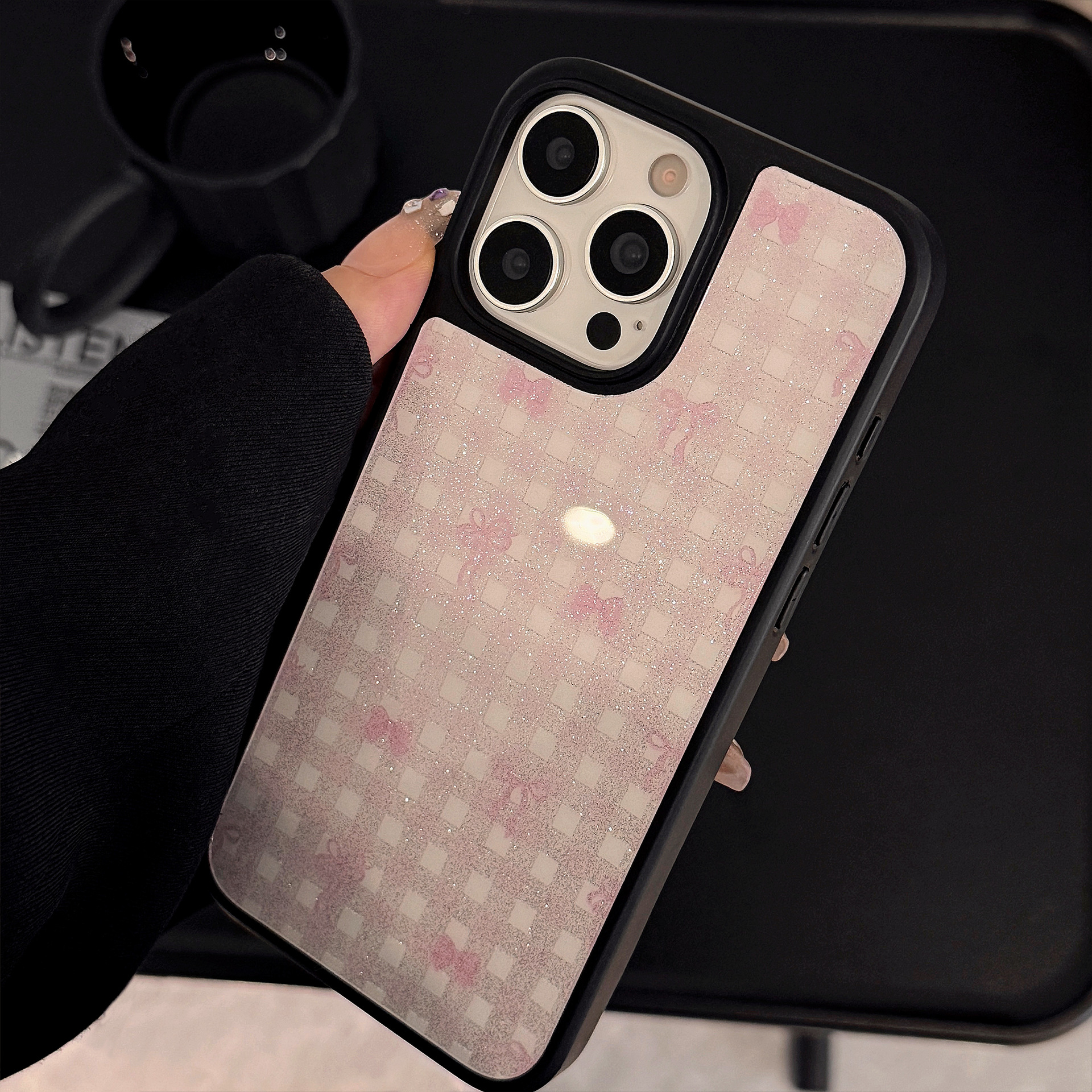 Korea Black Frame Pink Bowknot - đánh giá và giá Phone Cases Drop Proof