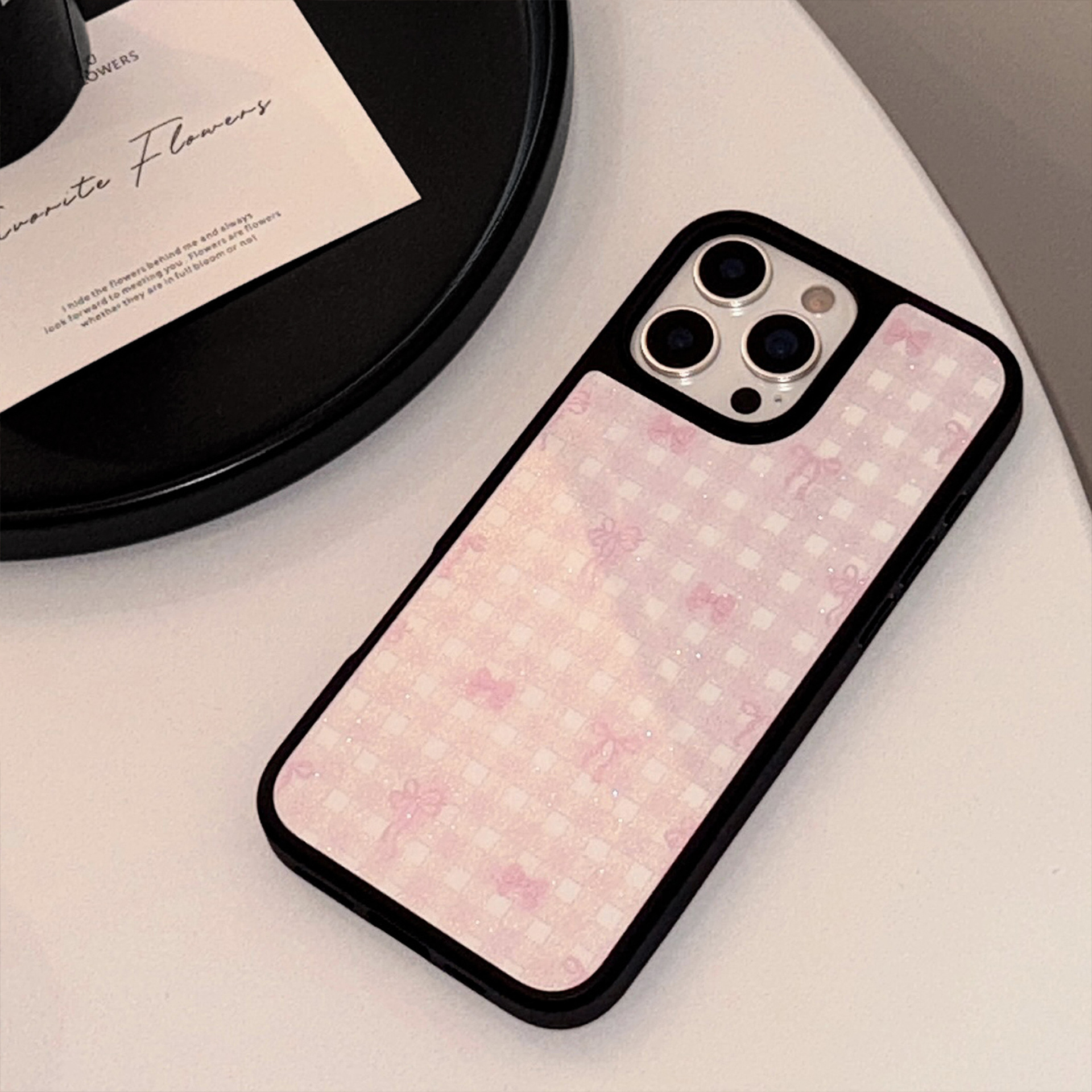 Korea Black Frame Pink Bowknot - đánh giá và giá Phone Cases Drop Proof